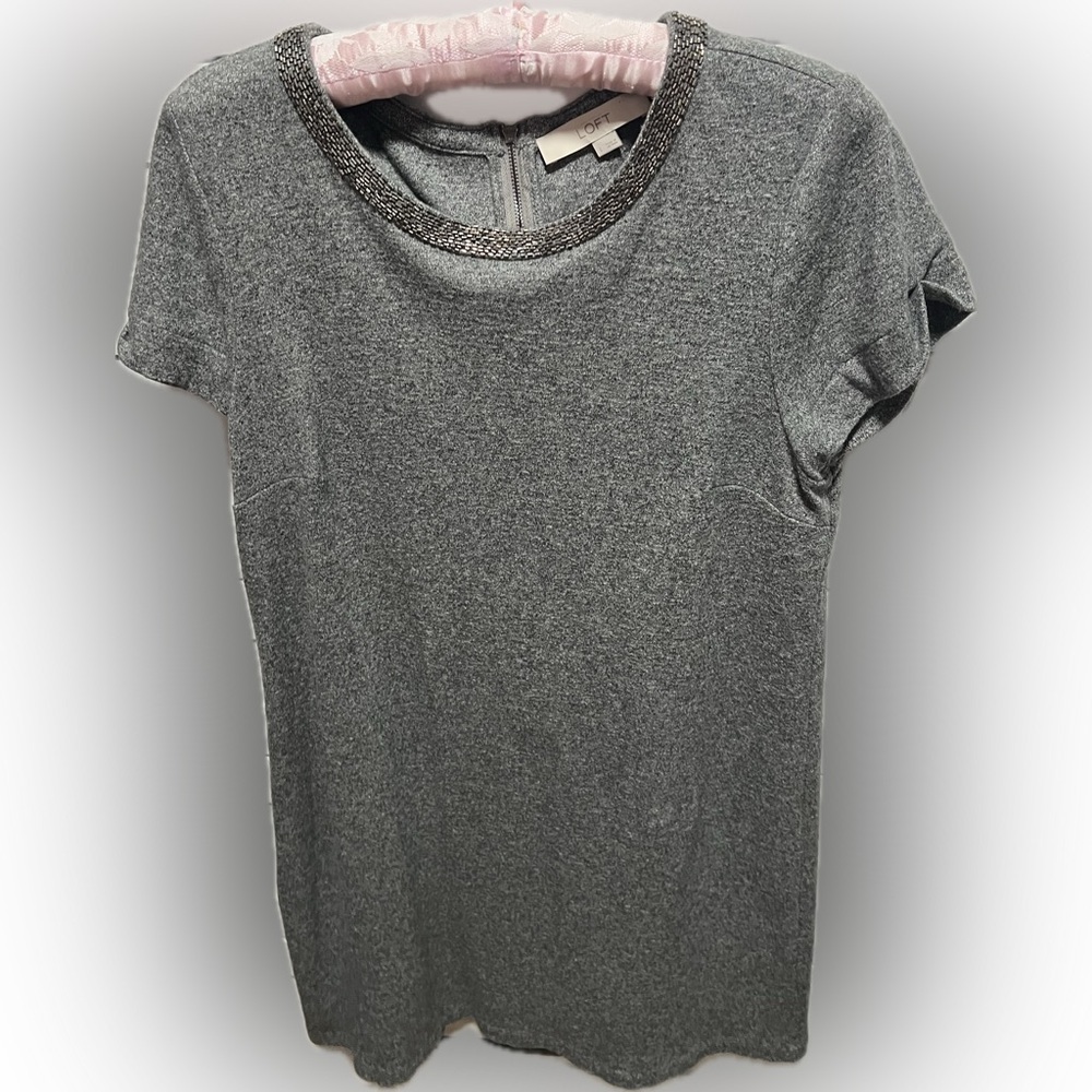 LOFT Charcoal Short Sleeve dress with Beaded Neckline (MB1)